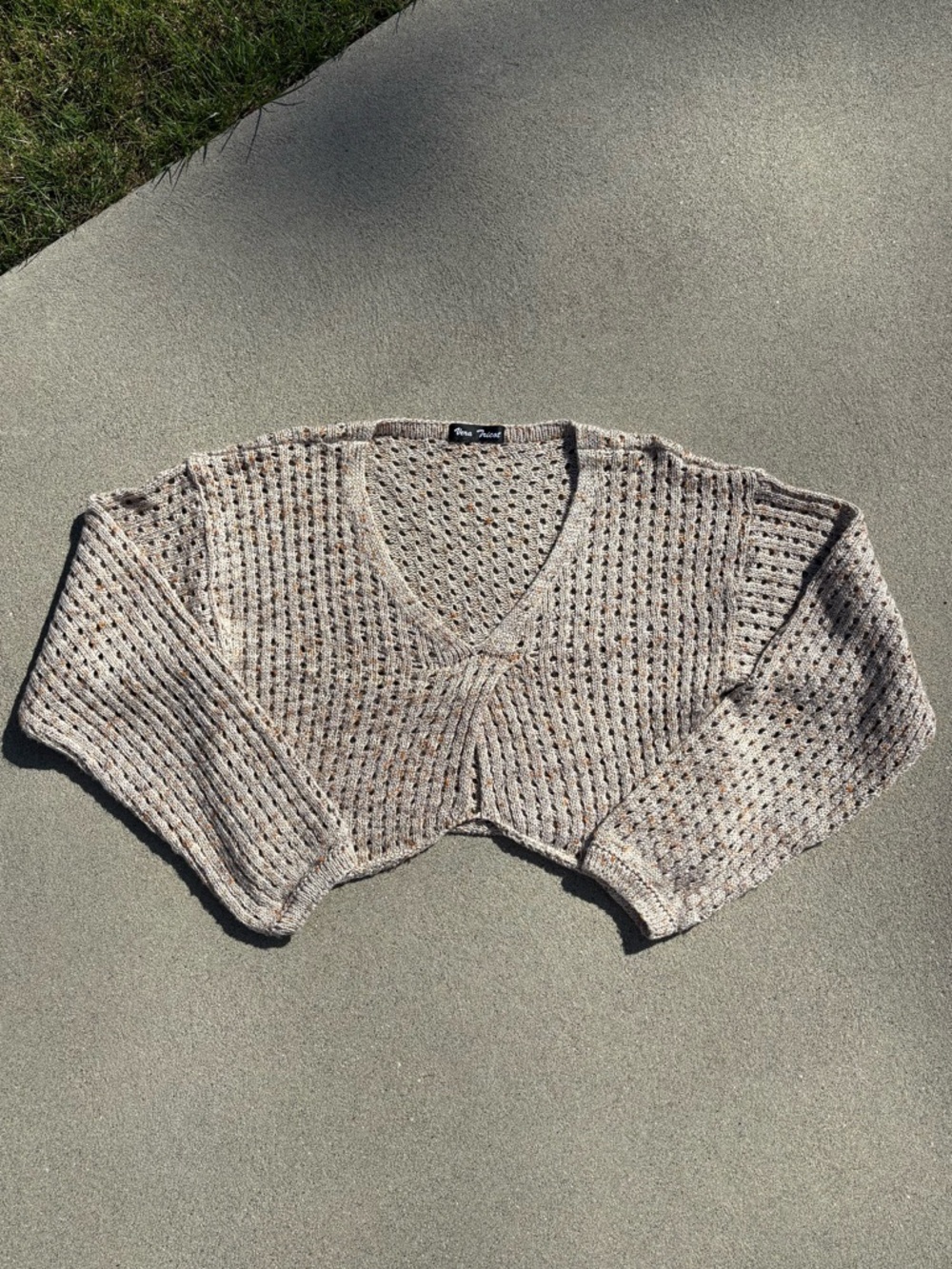 Cream Speckled Cropped V-Neck Sweater